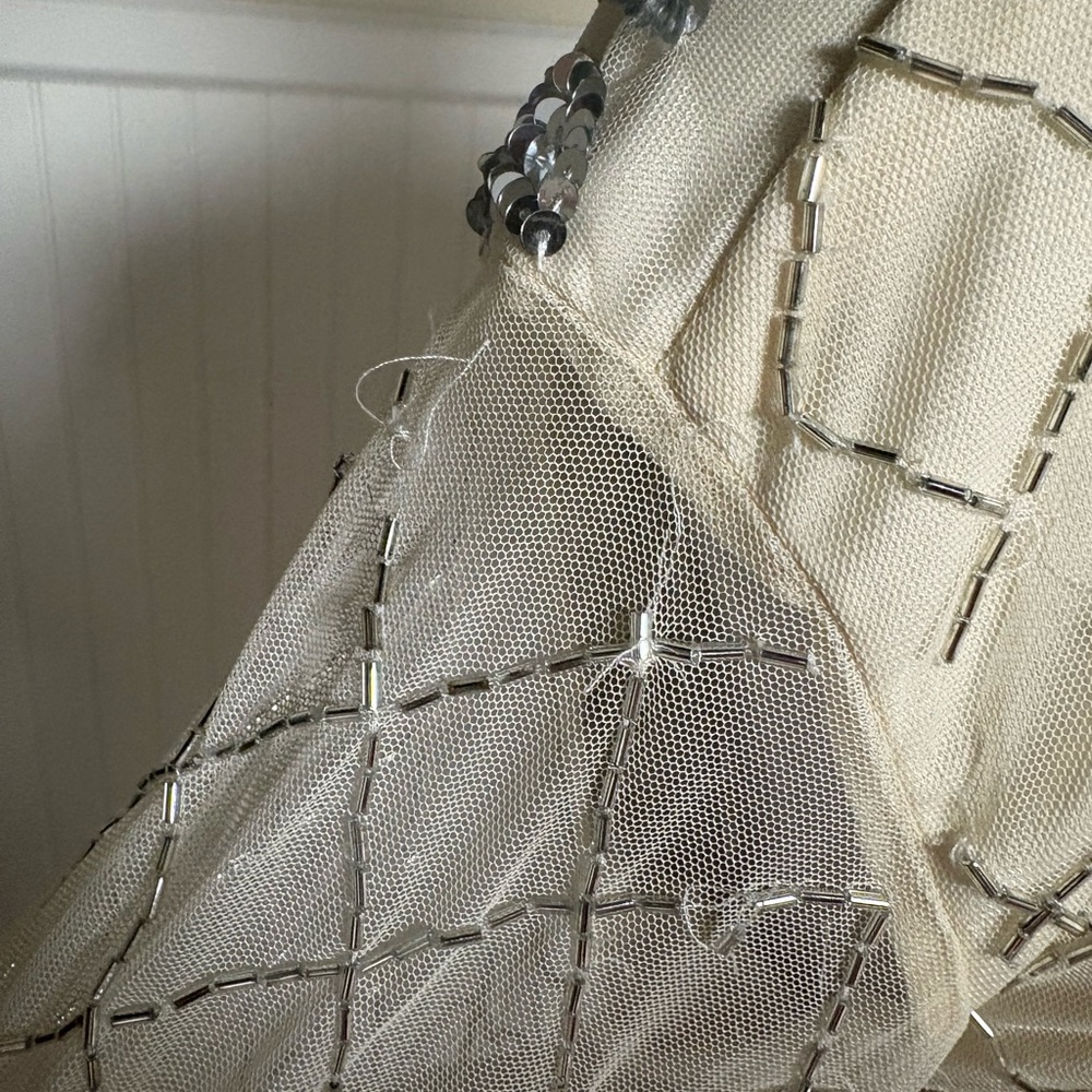 Cream and Silver Sequin Beaded Romper - Picture 4 of 6